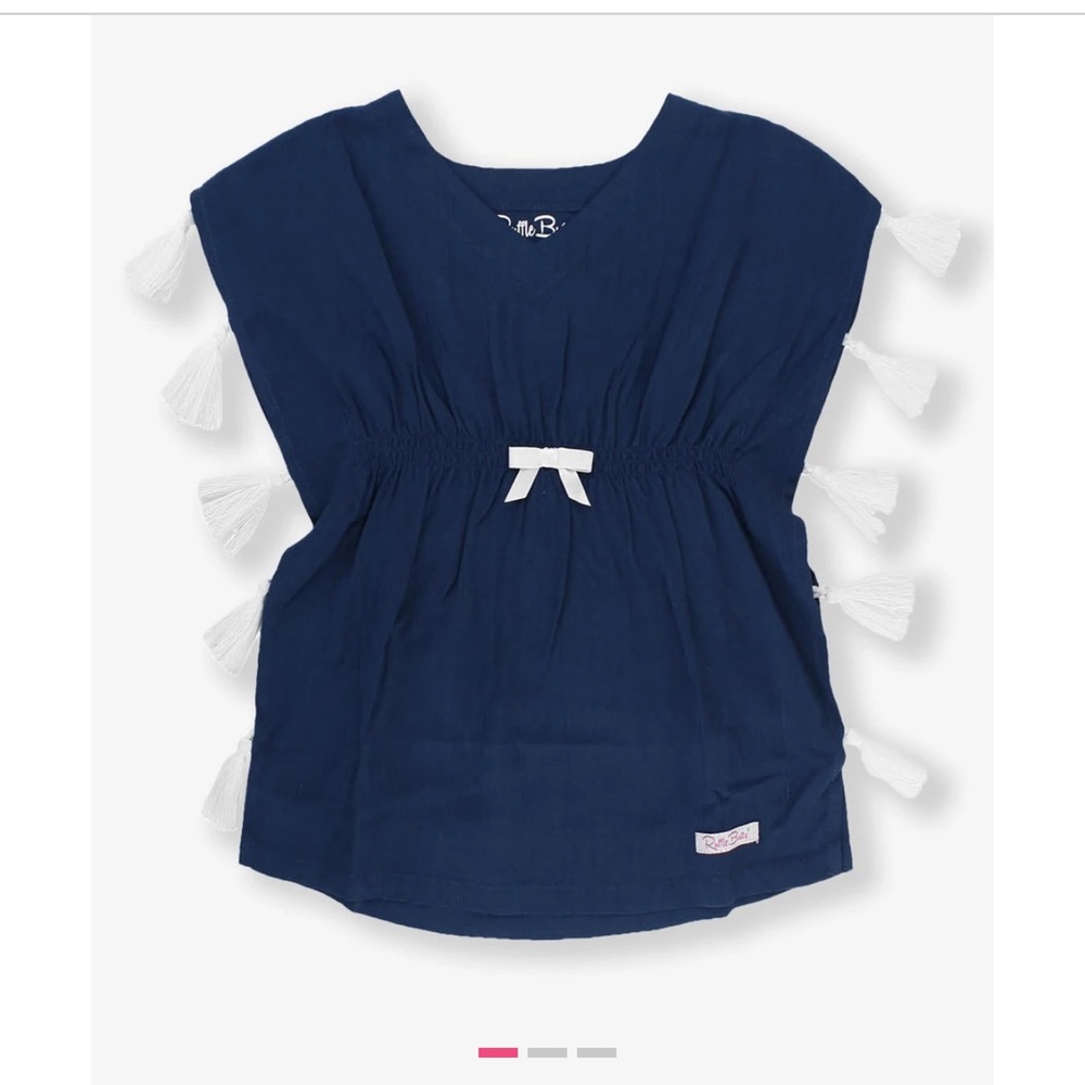 NWT Ruffle Butts Blue Navy Tassel Kaftan Cover-Up Dress Girls Size 6/7